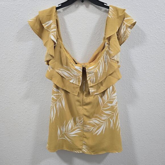 Lulu's Be-Leaf the Hype Off the Shoulder Mini Dress Mustard Party Size M - Picture 11 of 14